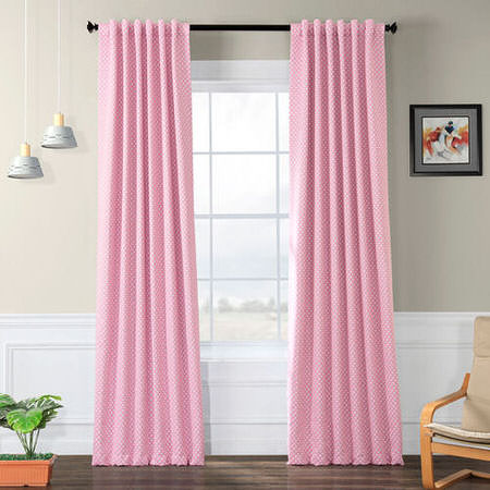 Pink Polka Dot Blackout Back-Tab Pole Pocket Curtain
