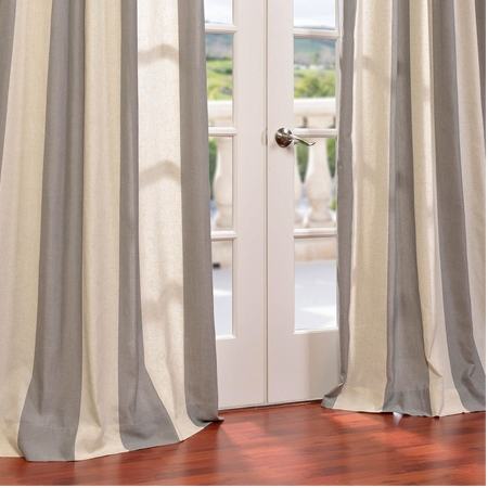 See Del Mar Gray Linen Blend Stripe Curtain More Images