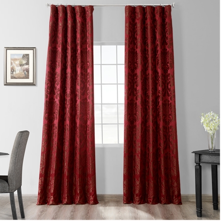 Astoria Red & Bronze Faux Silk Jacquard Curtain
