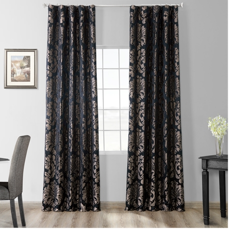 See Astoria Black & Pewter Faux Silk Jacquard Curtain More Images