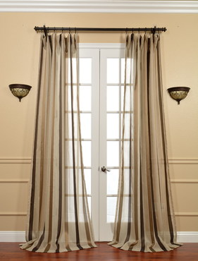 See Carlton Taupe Linen Blend Stripe Sheer Curtain More Images