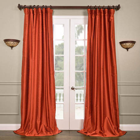 See Blood Orange Yarn Dyed Faux Dupioni Silk Curtain More Images