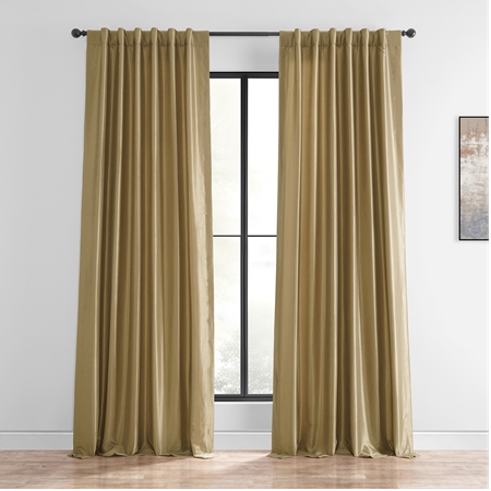 See Flax Gold Vintage Textured Faux Dupioni Silk Curtain More Images
