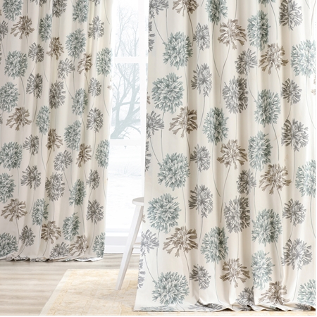 See Allium Blue Gray Printed Cotton Curtain More Images