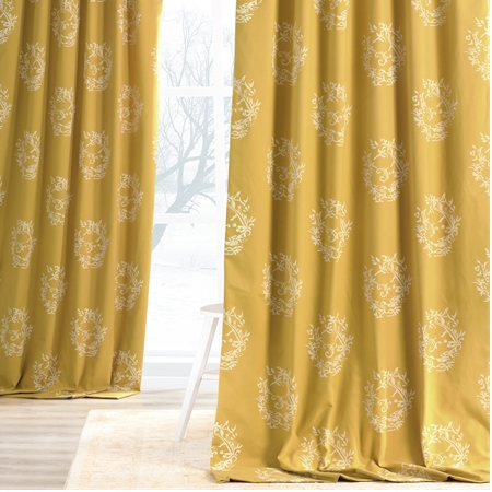Isles Mustard Printed Cotton Curtain