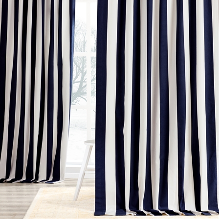 See Cabana Navy Printed Cotton Curtain More Images