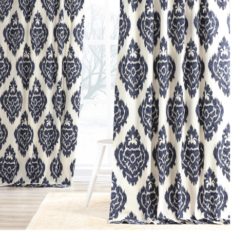 See Ikat Blue Printed Cotton Curtain More Images