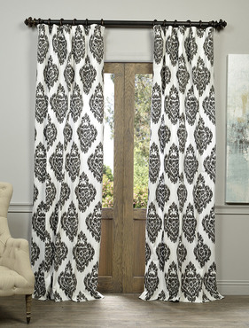 See Ikat Black Printed Cotton Curtain More Images