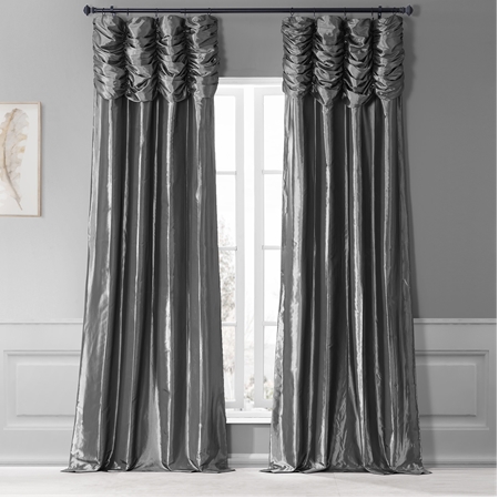 See Graphite Ruched Faux Solid Taffeta Curtain More Images