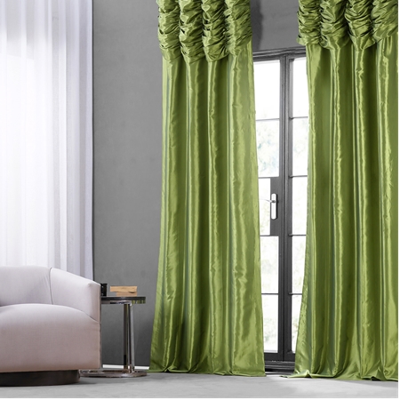 See Fern Ruched Faux Solid Taffeta Curtain More Images