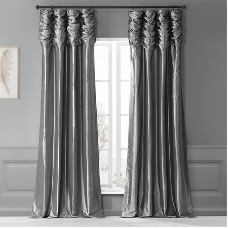 See Platinum Ruched Faux Solid Taffeta Curtain More Images