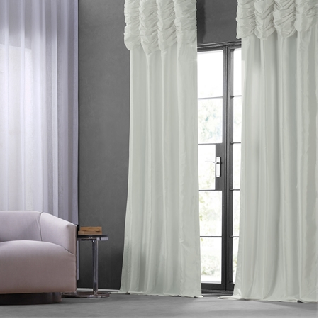 See Eggshell Ruched Faux Solid Taffeta Curtain More Images