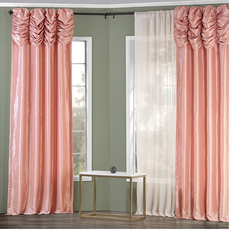 See Flamingo Pink Ruched Faux Solid Taffeta Curtain More Images