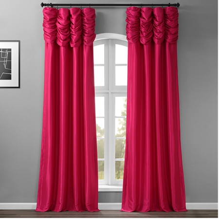See Fuchsia Rose Ruched Faux Solid Taffeta Curtain More Images