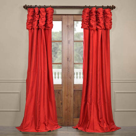 See Hollywood Red Ruched Faux Solid Taffeta Curtain More Images