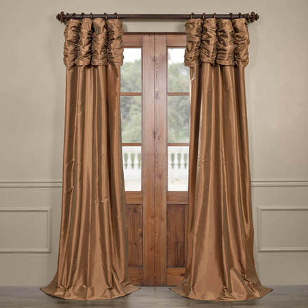 See Gold Nugget Ruched Faux Solid Taffeta Curtain More Images