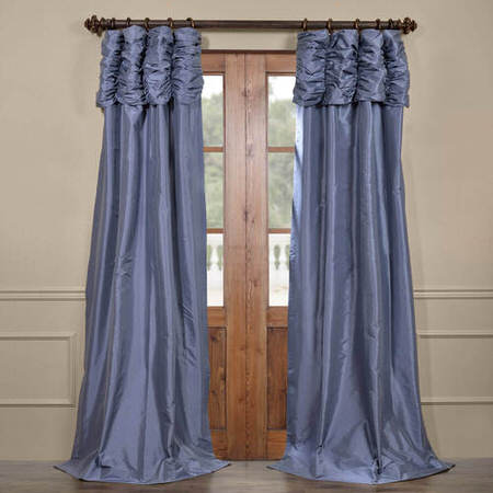 See Wisteria Blue Ruched Faux Solid Taffeta Curtain More Images