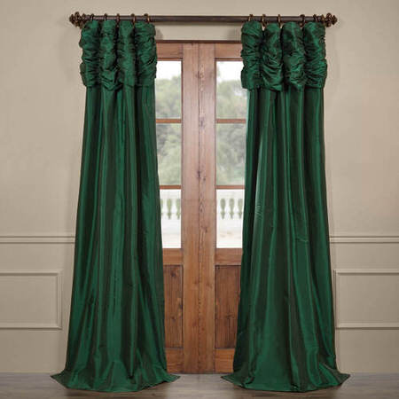 See Emerald Green Ruched Faux Solid Taffeta Curtain More Images