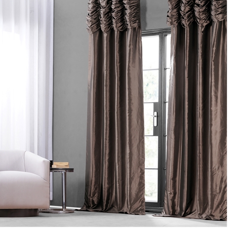 See Mushroom Ruched Faux Solid Taffeta Curtain More Images