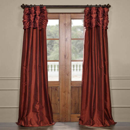 See Paprika Ruched Faux Solid Taffeta Curtain More Images