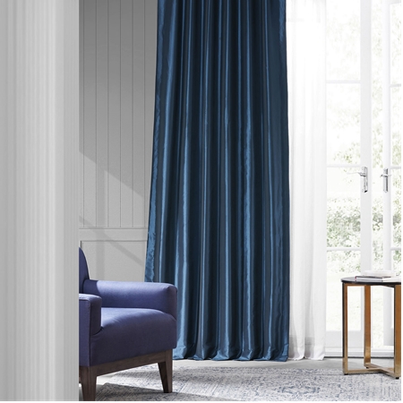 Navy Blue Faux Silk Taffeta Curtain
