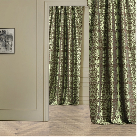 See Firenze Fern Flocked Faux Silk Curtain More Images