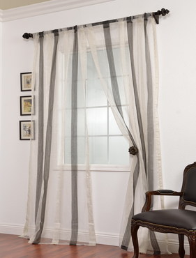 See Signature Havannah Ash Striped Linen & Voile Weaved Sheer Curtain More Images