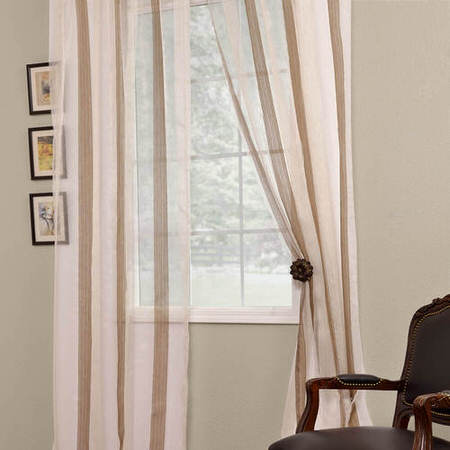 Signature Havannah Cocoa Striped Linen & Voile Weaved Sheer Curtain