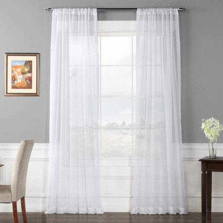 See Pair (2 Panels) Solid White Voile Poly Sheer Curtain More Images