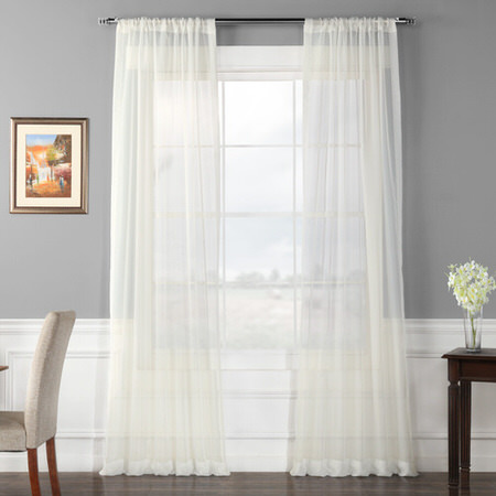 See Pair (2 Panels) Solid Off White Voile Poly Sheer Curtain More Images