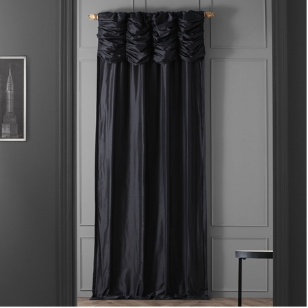 See Ruched Midnight Black Thai Silk Curtain More Images