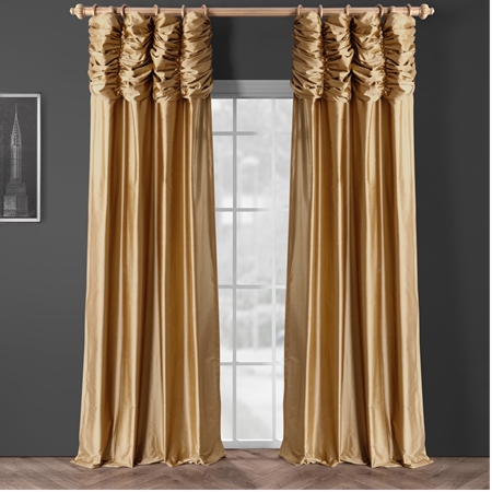 See Ruched Taupe Gold Thai Silk Curtain More Images