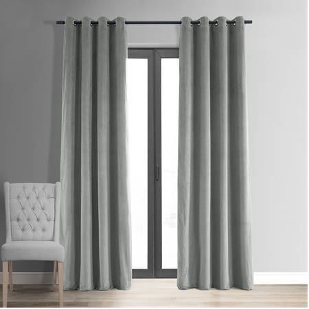 See Signature Silver Grey Grommet Blackout Velvet Curtain More Images