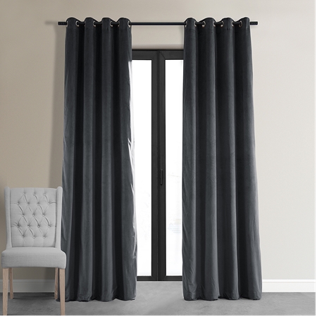 See Signature Natural Grey Grommet Blackout Velvet Curtain More Images