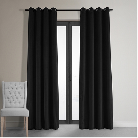Signature Warm Black Grommet Blackout Velvet Curtain