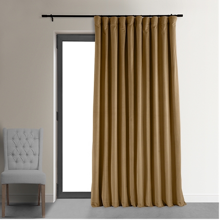 See Signature Amber Gold Double Wide Velvet Blackout Pole Pocket Curtain More Images