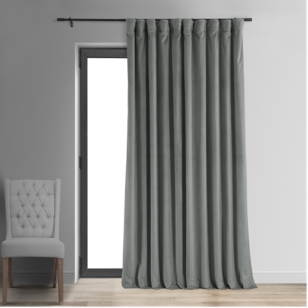 See Signature Silver Grey Double Wide Velvet Blackout Pole Pocket Curtains More Images