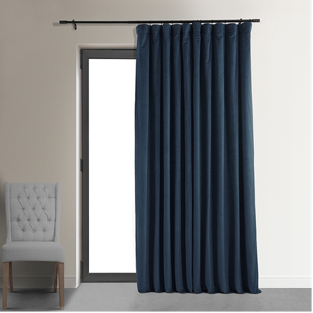 See Signature Midnight Blue Double Wide Velvet Blackout Pole Pocket Curtain More Images